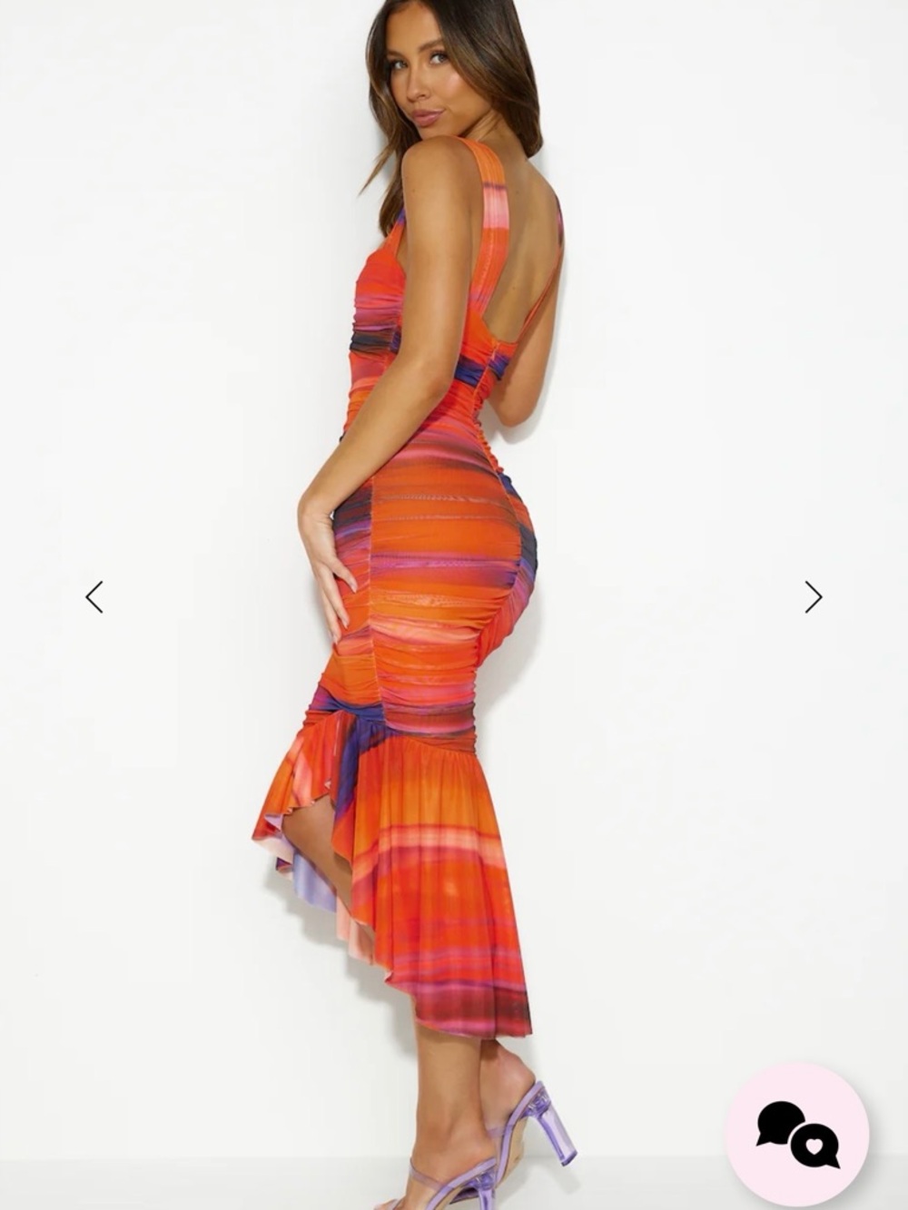 Hello Molly Orange & Purple Striped High-Low Ruched Dress